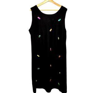 Megan Lee Wms 22W Vintage Black Linen Blend Embroidered Flip Flops Midi Dress